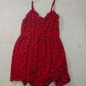 A red dress with black leafs